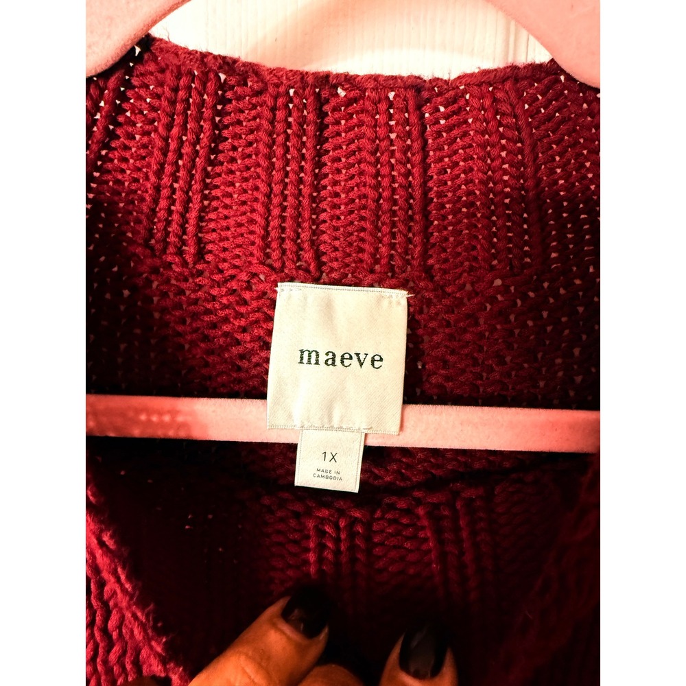 Maeve Anthropologie Heart Intarsia Knit Sweater Vest Burgundy Pink 1X Mock Neck - Picture 6 of 9